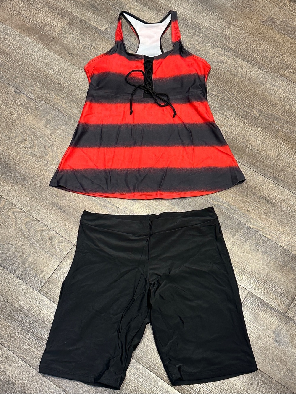 2-Piece Red Black Tankini and Swim Shorts XLarge NWOT
